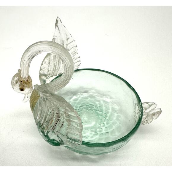 SWAN MURANO ITALY* SAVIATI * VENETIAN HAND BLOWN GOLD FLECKS SALT CELLER BOWL - Picture 1 of 12